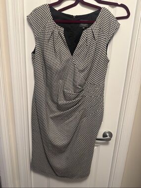 Adrianna Papell Black & White Polka Dot Midi Sheath Dress